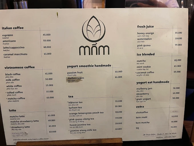 Mầm Coffee Tea Beer menu