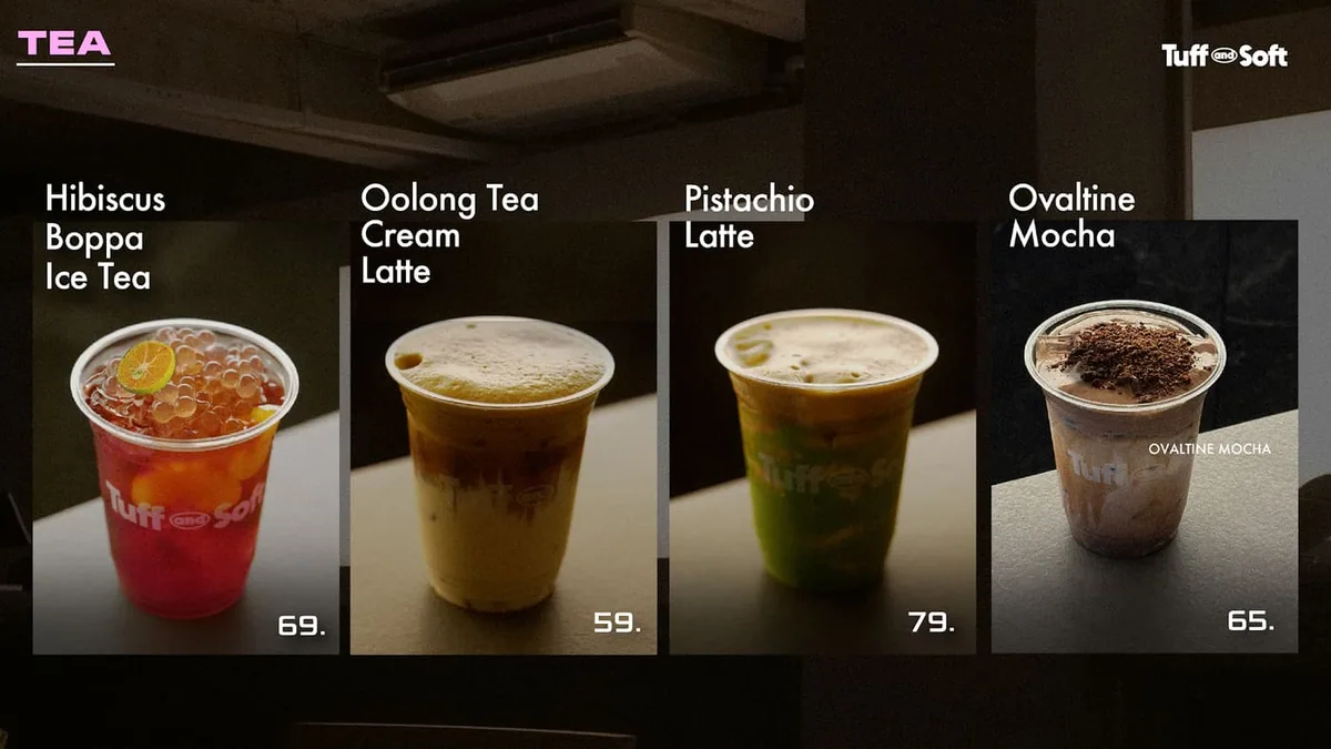 Hibiscus boba tea oolong cream latte pistachio latte và Ovaltine mocha tại Tuff and Soft