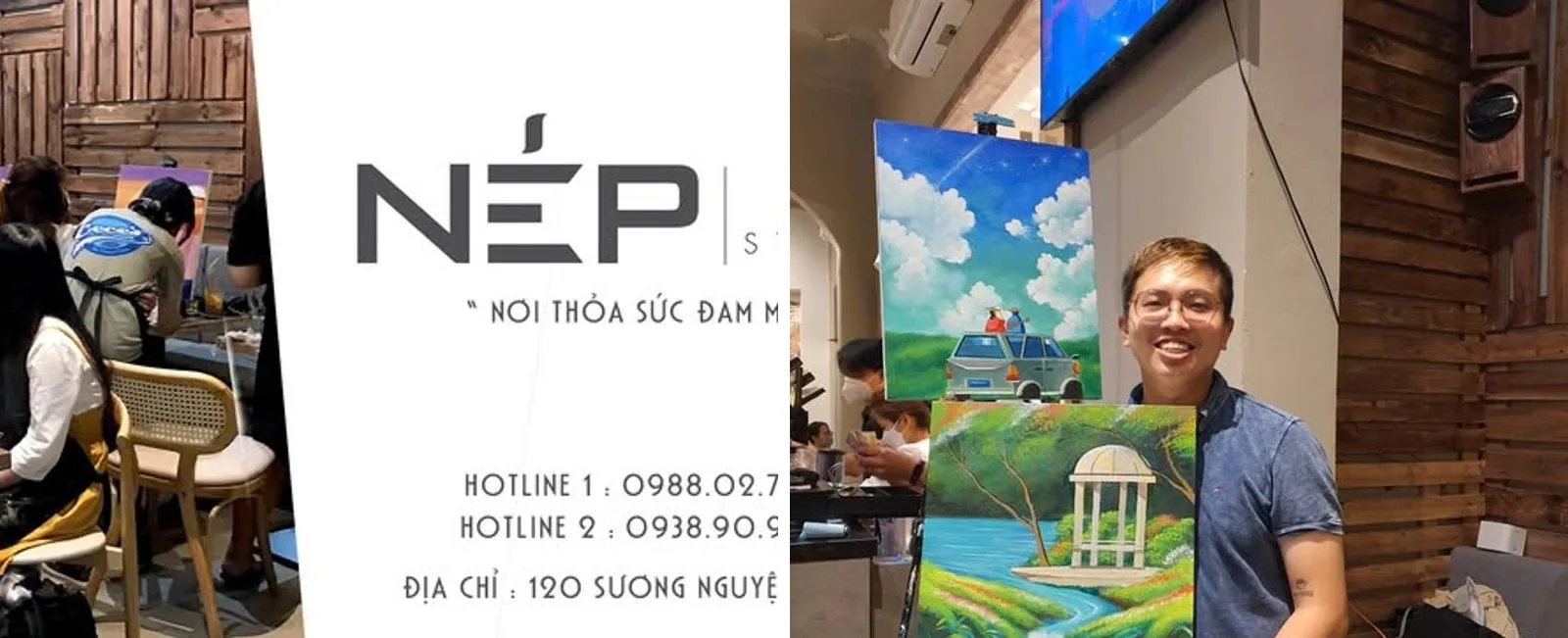 Không gian lớp vẽ và thành phẩm tranh tĩnh vật tại Nép Art Studio Quận 1